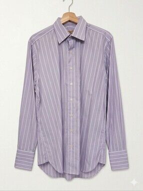 Paul Stuart Mens Purple Striped Dress Shirt Size 16 35 100% Cotton